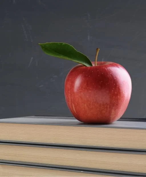 red apple on a stack of books